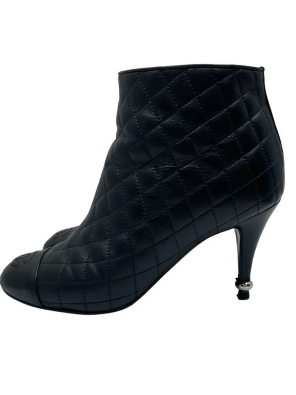 Chanel Short Boots CC Logo Quilted Lambskin Black Shoes Casual
